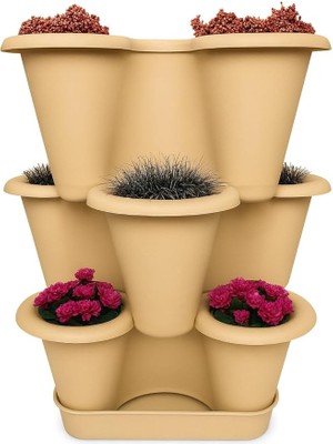 Katlı Şanslı Yonca Tasarımlı Dekoratif Saksı Seti, 26.5 x 26.5 Cm, Çiçek ve Bitki Sebze Yetiştirme, Bahçe Salon Mutfak Saksı Seti (Bronz)