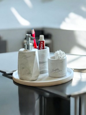 Feyza Design Şık Yuvarlak Tepsili Mermer Desenli Beton Banyo Seti