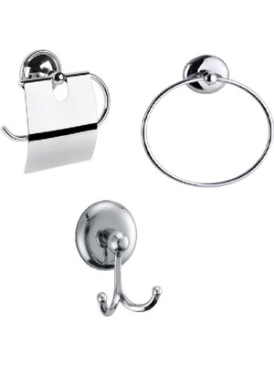 Feyza Design Krom Finish Banyo Aksesuar Seti, Şık ve Pratik Üçlü Tasarım