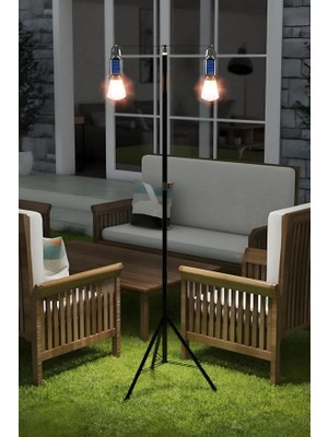2 Lambalı, Askılı, 3 Modlu, Şarjlı, LED Solar Güneş Enerjili, 2 mt Metal Standlı, Su Geçirmez, Kitap Okuma Işığı, Kamp, Avcılık, Balıkçılık, Garaj, Güverte, Balkon Dekorasyonu, Karavan (Oval)