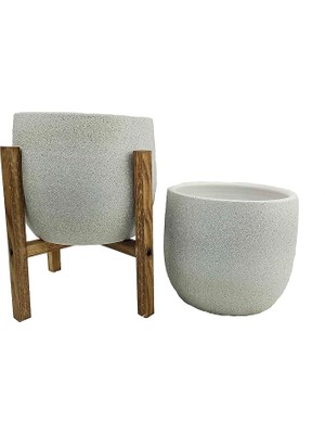 Tasarımı Ev Dekorasyon Aksesuar Beyaz Granit Toprak Saksı Saksılık Salon Çiçeklik Ikili Set Ayaksız - 4 Ayaklı- 19 cm