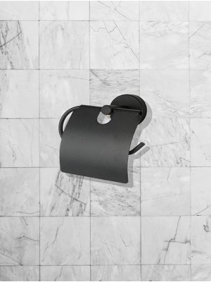 Şık Tasarımlı Paslanmaz Siyah Wc Kağıtlık Geniş Kapaklı Tuvalet Kağıdı Askısı Suya Dayanıklı