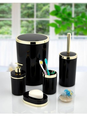 Feyza Design Siyah Gold Yuvarlak 5 Parça Banyo Seti, Şık ve Kullanışlı Ürün