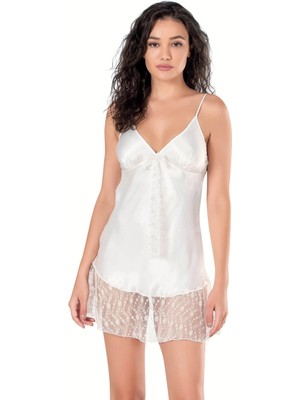 Liyuza Ekru Kısa Saten Gecelik