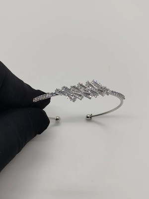 Cadde Dükkanı Çelik Taşlı Cuff Bileklik Silver Model8