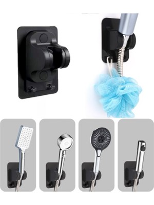 Savarga Yapışkanlı Duş Başlığı Tutucu Ayarlı Askılı Siyah