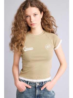 DeFacto Fitted Baskılı Ribana Tişört H1099AX26SP