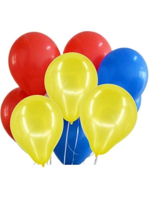 30 Ad Metalik Kırmızı-Sarı-Koyu Mavi Lacivert Balon Helyumla Uçan