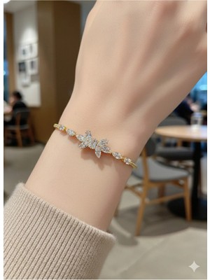 Cadde Dükkanı Çelik Taşlı Cuff Bileklik Gold Model2