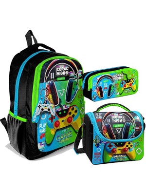 High Üç Gözlü Ilkokul ve Ortaokul Çanta Seti - Erkek Çocuk - Kulaklık Game Desenli