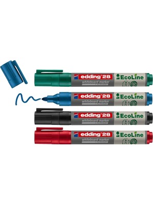 Hype Store Edding 28 Ecoline Beyaz Yazı Tahtası Kalemi, 4'lü Set, Karışık Renkler, Yuvarlak Uç, Yeniden Dolduru