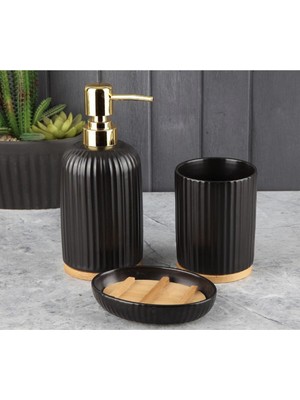 Feyza Design Bambu 3’lü Banyo Takımı, Şık ve Kullanışlı Hacimli Set