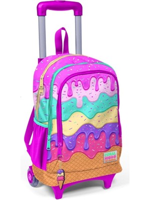 High Işıklı Tekerlekli Dondurma Çekçek Okul ve Seyahat Çantası Kız Çocuk Rengarenk