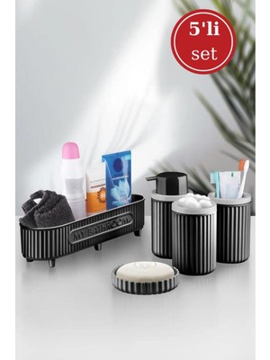 Feyza Design Pratik Banyo Seti: Sepet, Sabunluk, Diş Fırçalık ve Pamukluk (5 Parça)
