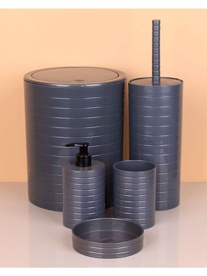 Feyza Design 5 Parça Plastik Banyo Takımı Seti Antrasit Gri, Şık ve Pratik Tasarım