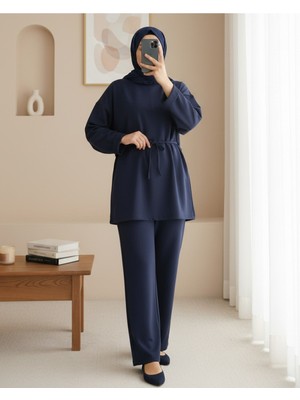 Modamorfo Kolu Katlı Beli Bağlamalı Yırtmaçlı  Kompakt  Penye Tunik -Laci