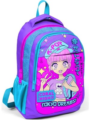High Mor Pembe Mavi K-Pop Ilkokul ve Ortaokul Sırt Çantası Üç Bölmeli Kız Çocuk