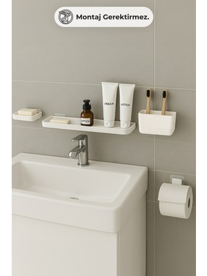 Feyza Design Pratik 4'lü Banyo Aksesuar Seti, Beyaz, Kolay Kullanım, Şık Tasarım