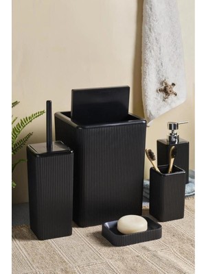 Feyza Design Şık Siyah Kare Banyo Seti 5'li, Modern ve Kullanışlı Tasarım