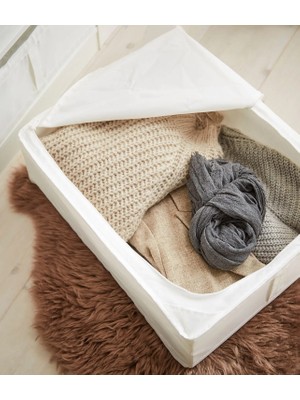 IKEA Quality Fermuarlı Saklama Kutusu 43X53X19 cm Düzenleme Kutusu Polyester Organizer Kutu Beyaz Hurç