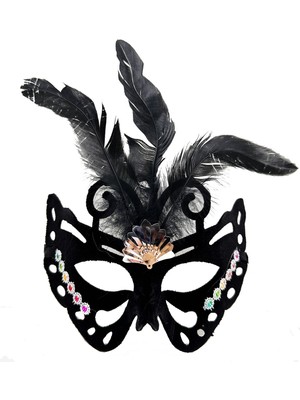 Urfakent Siyah Süet Tüylü Kelebek Figür Parti Maskesi