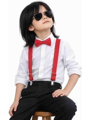 Algitsin O L A Çocuk Pantolon Askısı Papyon Seti 1-12 Yaş Unisex