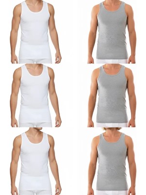 Süsen Lingerie Beyaz ve Gri Normal 6 Adet Penye Erkek Atlet, Erkek Günlük Atlet, Erkek Iç Giyim