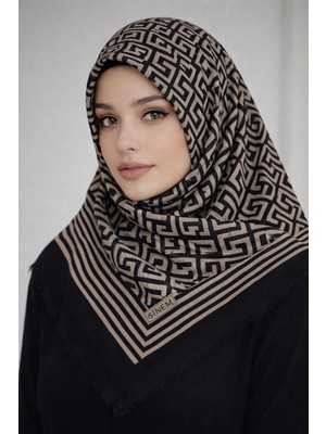 Sinem Emprime Koton Eşarp -  Siyah / Karamel-6290