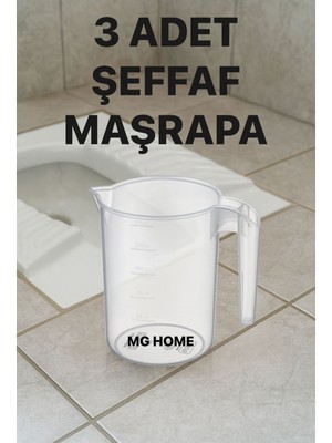 Feyza Design 3'lü Şeffaf Plastik Maşrapa Seti, Banyo ve Tuvalet Temizliği Için