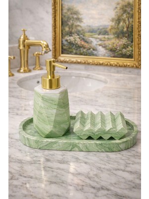 Feyza Design Mermer Desenli 3’lü Beton Banyo Wc Seti, Şık ve Dekoratif Aksesuar