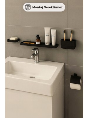 Feyza Design Pratik ve Şık 4'lü Banyo Aksesuar Seti, Siyah Renkli, Kolay Kullanım