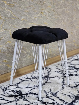 Sevinç Mobilya Kare Beyaz Boyalı Telli Ayaklı Tabure - Oturak - Bar Taburesi - Ayaklı Tabure