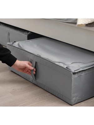 IKEA Quality Fermuarlı Saklama Kutusu 65X53X19 cm Düzenleme Kutusu Polyester Organizer Kutu Koyu Gri Hurç