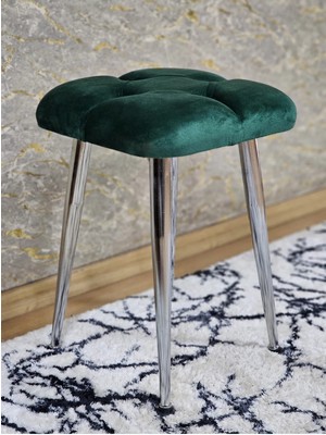 Sevinç Mobilya Kare Krom Kaplama Konik Ayaklı Tabure - Oturak - Bar Taburesi - Ayaklı Tabure