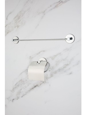 Feyza Design Krom Uzun Havluluk ve Tuvalet Peçetelik Seti, Şık ve Fonksiyonel Banyo Aksesuarı