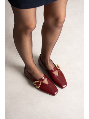 Rosalin Gold Kalp Toka Detaylı Küt Burun Kadın Babet -Bordo