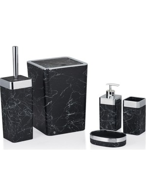 Feyza Design 5 Parça Mat Kare Mermer Desenli Banyo Seti, Şık ve Modern Tasarım