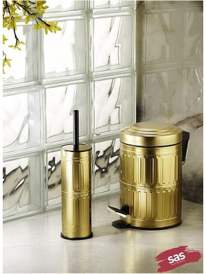 Çöp Kovası Tuvalet Wc Fırçası Banyo Çöp Kovası 2li Banyo Seti 5 Litre Gold Vintage