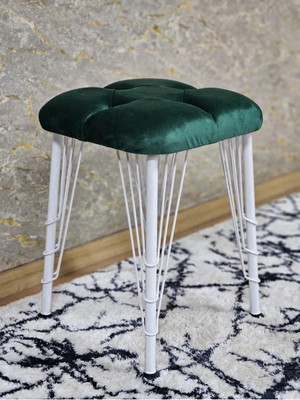 Sevinç Mobilya Kare Beyaz Boyalı Telli Ayaklı Tabure - Oturak - Bar Taburesi - Ayaklı Tabure