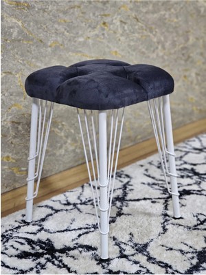 Sevinç Mobilya Kare Beyaz Boyalı Telli Ayaklı Tabure - Oturak - Bar Taburesi - Ayaklı Tabure