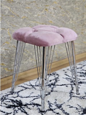 Sevinç Mobilya Kare Krom Kaplama Telli Ayaklı Tabure - Oturak - Bar Taburesi - Ayaklı Tabure