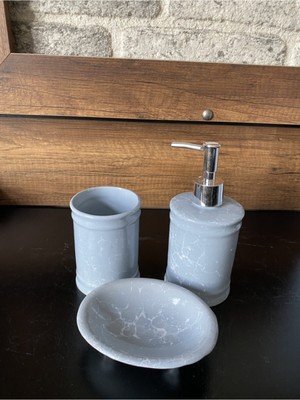 Feyza Design Gök Mavisi Mermer Desenli 3'lü Banyo Seti, Şık ve Fonksiyonel Tasarım