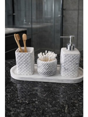Feyza Design Mermer Desenli 4’lü Banyo Seti, Şık ve Kullanışlı Aksesuarlar