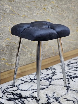 Sevinç Mobilya Kare Krom Kaplama Konik Ayaklı Tabure - Oturak - Bar Taburesi - Ayaklı Tabure