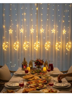 Astraltech Sıcak Beyaz Ay Yıldız Işık Zinciri Parti Düğün Ramazan Dekoru