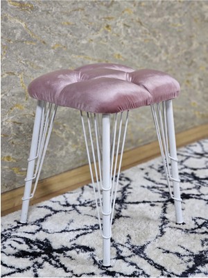 Sevinç Mobilya Kare Beyaz Boyalı Telli Ayaklı Tabure - Oturak - Bar Taburesi - Ayaklı Tabure