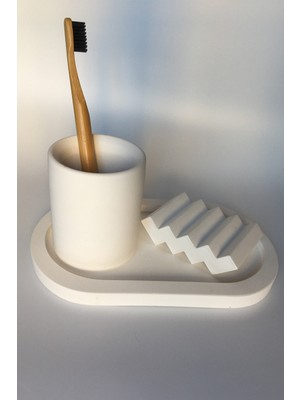 Feyza Design Beyaz Minimal Oval Banyo Seti, Fırçalık ve Sabunluk ile Şık Tasarım