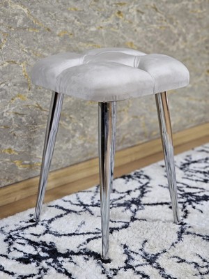 Sevinç Mobilya Kare Krom Kaplama Konik Ayaklı Tabure - Oturak - Bar Taburesi - Ayaklı Tabure