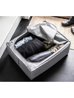 IKEA Quality Fermuarlı Saklama Kutusu 43X53X19 cm Düzenleme Kutusu Polyester Organizer Kutu Koyu Gri Hurç