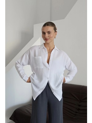 Zengezur Mall Nrzsnt Tek Cepli Müslin Gömlek Beyaz Pt (Beden: M)